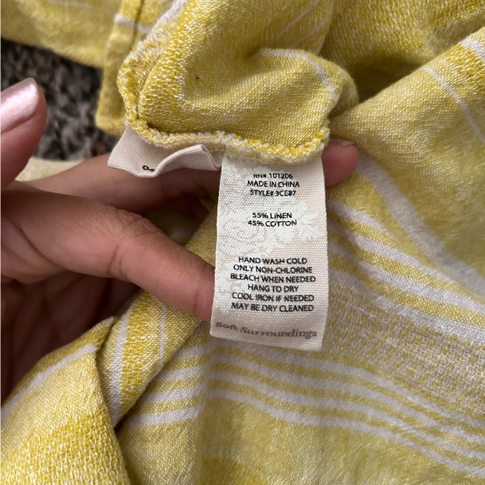 Soft Surroundings Livienne Linen Buttn down yellow striped blouse Medium Petite - Picture 10 of 10